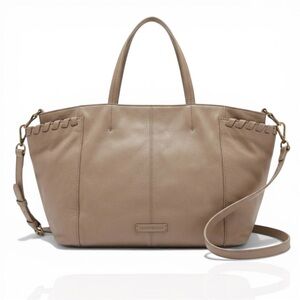 Lucky Brand Leather Don Tote Taupe Mushroom Braided Hobo Satchel Shoulder Bag